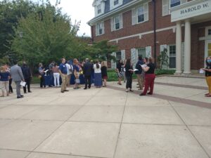 People socializing outside.